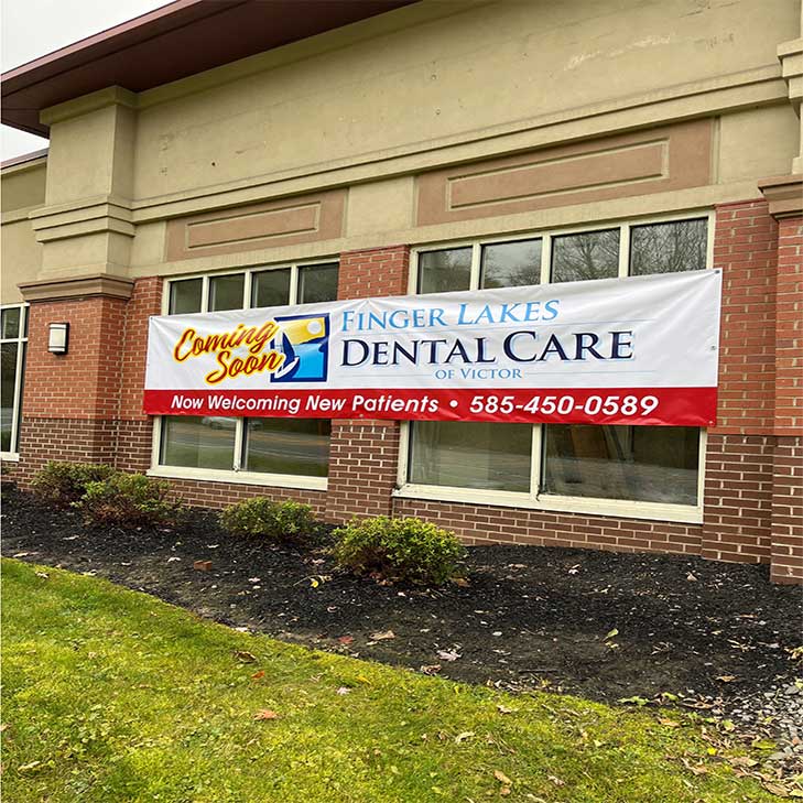 building exterior and sign for finger lakes dental care of victor, ny